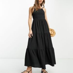 ASOS Design Square Neck Shirred Maxi Sundress in Black